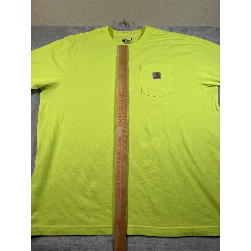 Carhartt T Shirt‎ Men Extra Large Loose Fit Pocket Neon Yellow Work Wear Durable - Picture 6 of 12